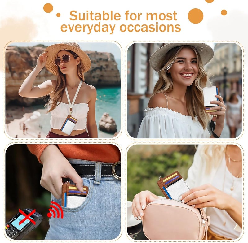 Yonlevres Credit Card Holder Slim Wallet Women, Minimalist RFID Blocking Small Wallet Woman, Front Pocket Travel Thin ID Window PU Leather Mini Organizer Case Purse Gift Girl Ladies White Caramel - Image 3